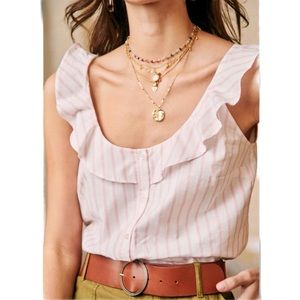 Sezane MANON TOP in STRIPES WHITE PINK Size 8